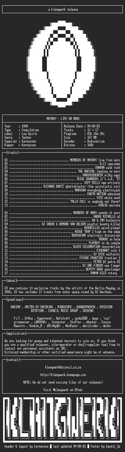 NFO file for Mayday--life.on.mars-1996-kW