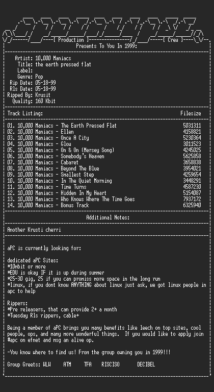 NFO file for 10000_Maniacs-The_Earth_Pressed_Flat-1999-aPC