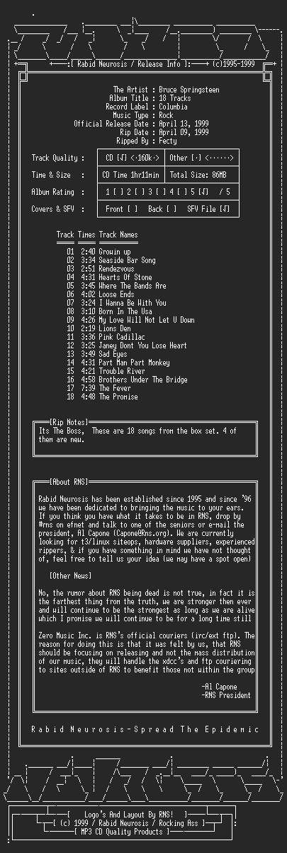 NFO file for Bruce_Springsteen-18_Tracks-1999-RNS