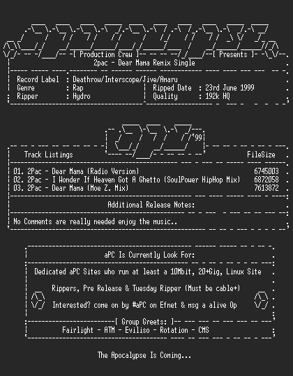 NFO file for 2Pac-Dear_Mama-(Remix_CDS)-1999-aPC