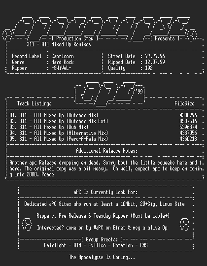 NFO file for 311-All_Mixed_Up_Remixes-1996-aPC