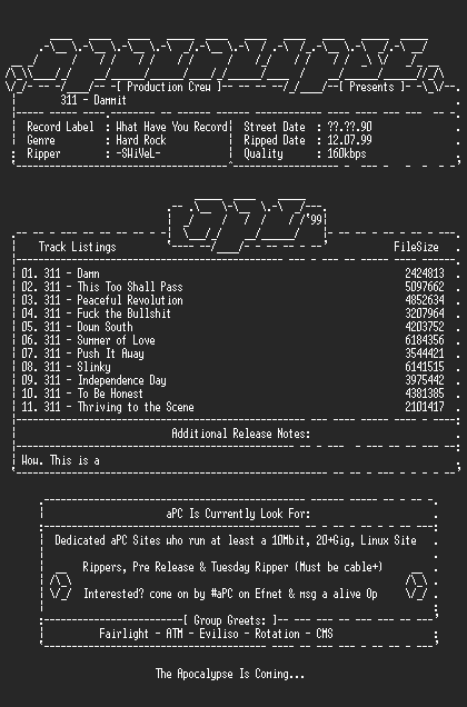 NFO file for 311-Dammit-1990-aPC