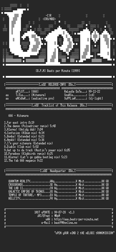 NFO file for 666-nitemare-cd-1999-dj-light-bpm