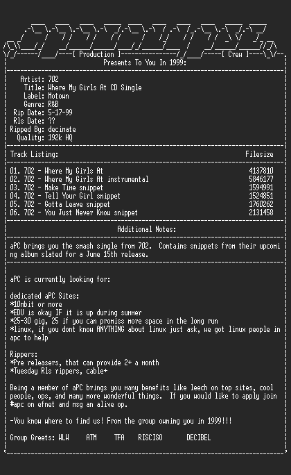 NFO file for 702-Where_My_Girls_At_CD_Single-1999-aPC