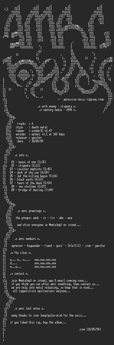 NFO file for Arch_Enemy-Stigmata-1998-AMRC