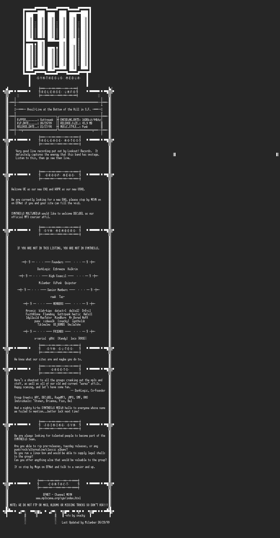 NFO file for Avail_-_Live_At_The_Bottom_Of_The_Hill_in_San Francisco-1998-SYN