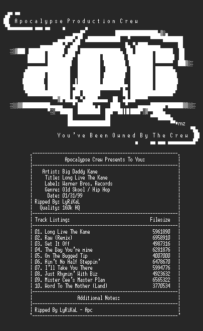 NFO file for Big_Daddy_Kane-Long_Live_The_Kane-aPC-LyRiKaL