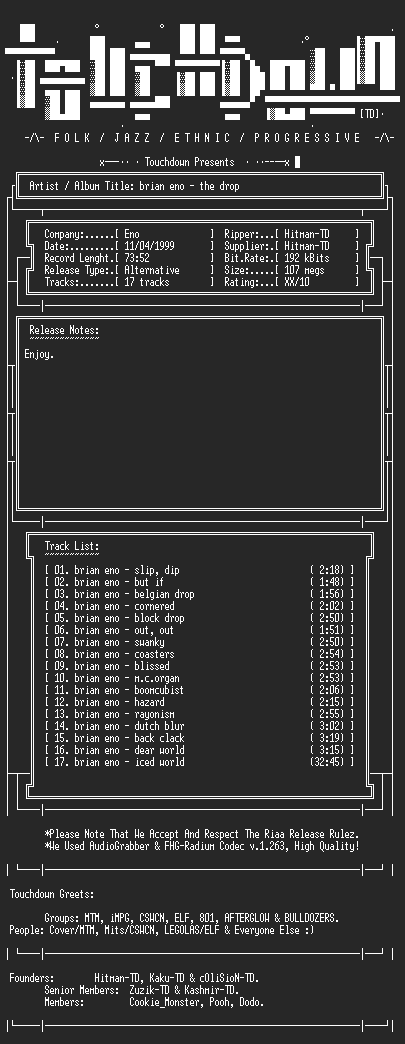 NFO file for Brian_Eno_-_The_Drop-TD