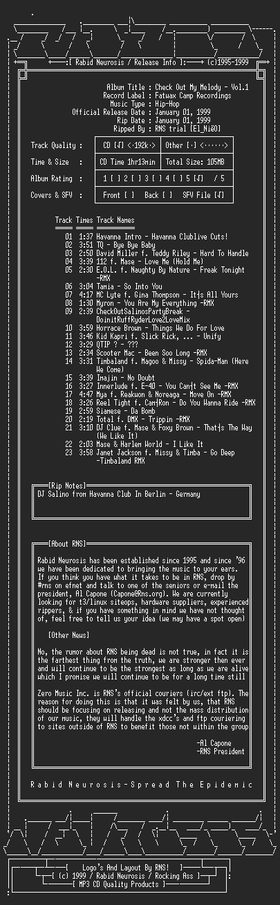 NFO file for VA-Check_Out_My_Melody_-_Vol1-1999-RNS