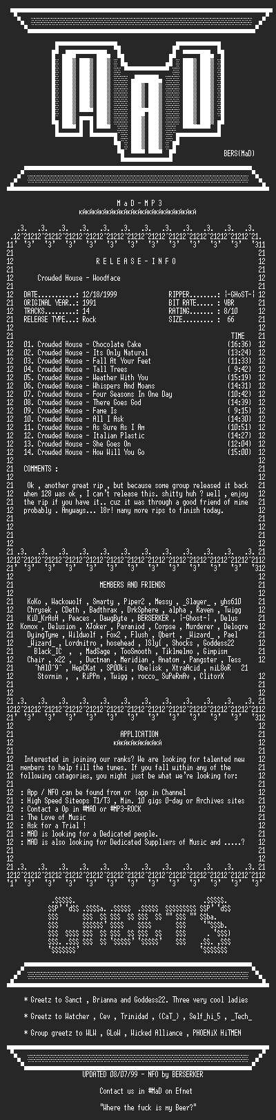 NFO file for Crowded_House_-_Woodface_(1991)-MAD