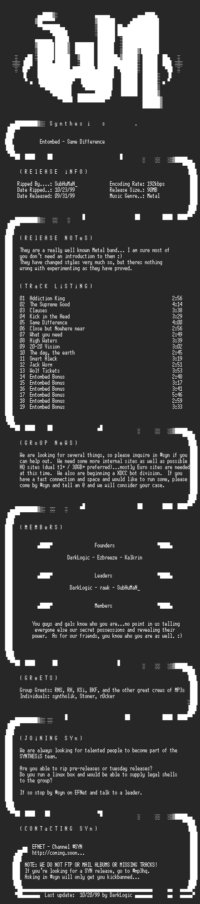 NFO file for Entombed-Same_Difference-1999-SYN