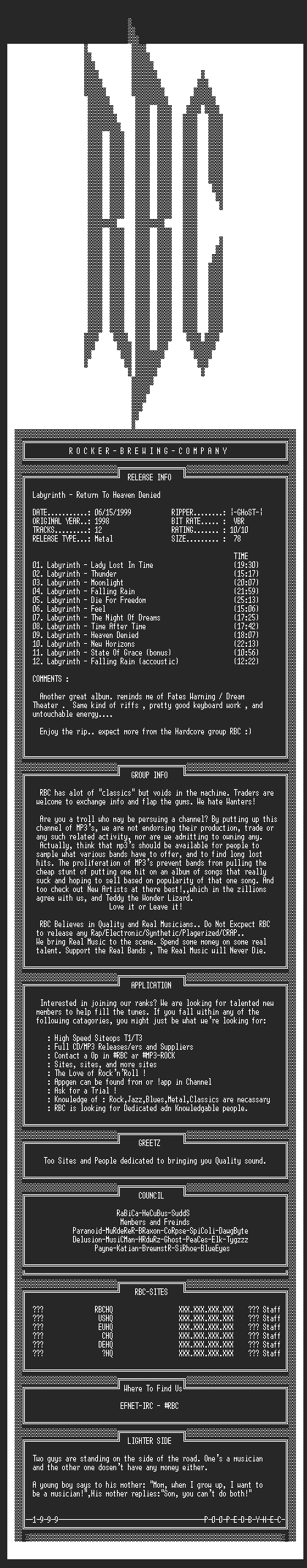 NFO file for Labyrinth_-_Return_To_Heaven_Denied_(1998)_-_RBC