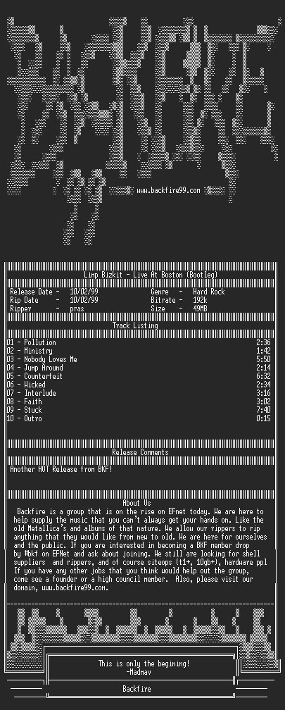 NFO file for Limp_Bizkit-Live_At_Boston_(Bootleg)-1999-BKF