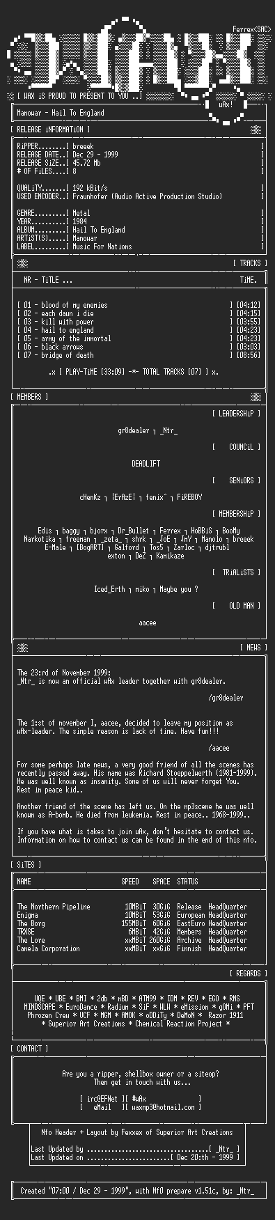 NFO file for Manowar-Hail_To_England-1984-wAx