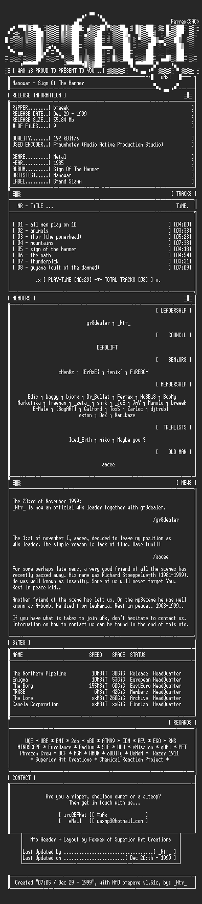 NFO file for Manowar-Sign_Of_The_Hammer-1985-wAx