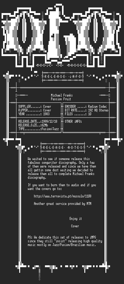 NFO file for Michael_Franks_-_Passion_Fruit_(1983)_-_MTM