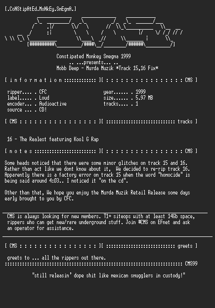 NFO file for Mobb_Deep-Murda_Muzik-Track_16_Fix-CMS