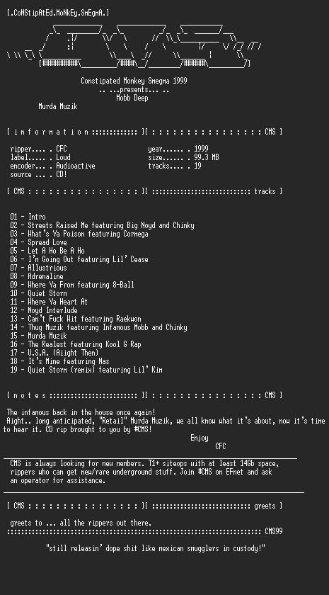NFO file for Mobb_Deep-Murda_Muzik_(Retail)-CMS
