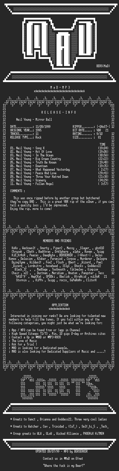 NFO file for Neil_Young_-_Mirror_Ball_(1995)-MAD