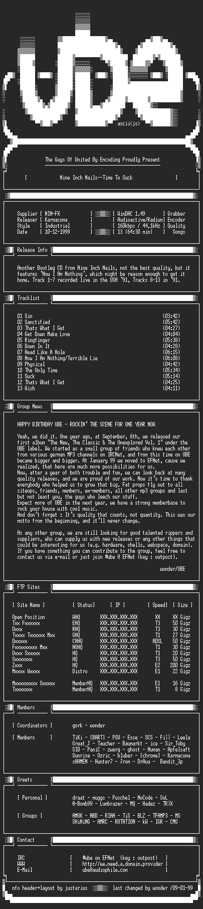 NFO file for Nine.Inch.Nails--Time.to.Suck-1991-UBE