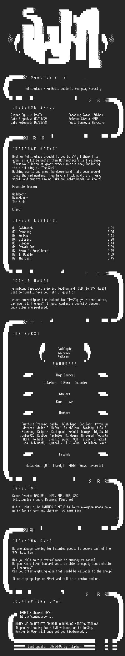 NFO file for Nothingface-An_Audio_Guide_to_Everyday_Atrocity-1998-SYN