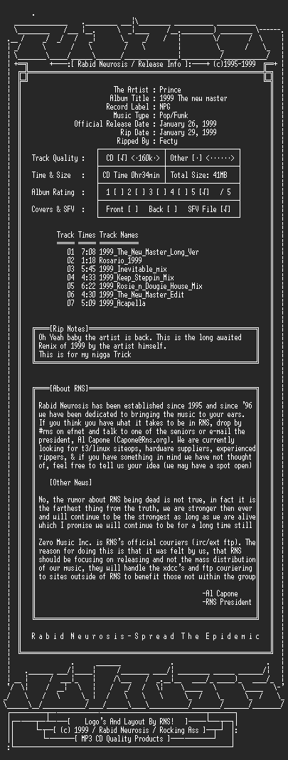 NFO file for Prince-1999_The_new_master-1999-RNS