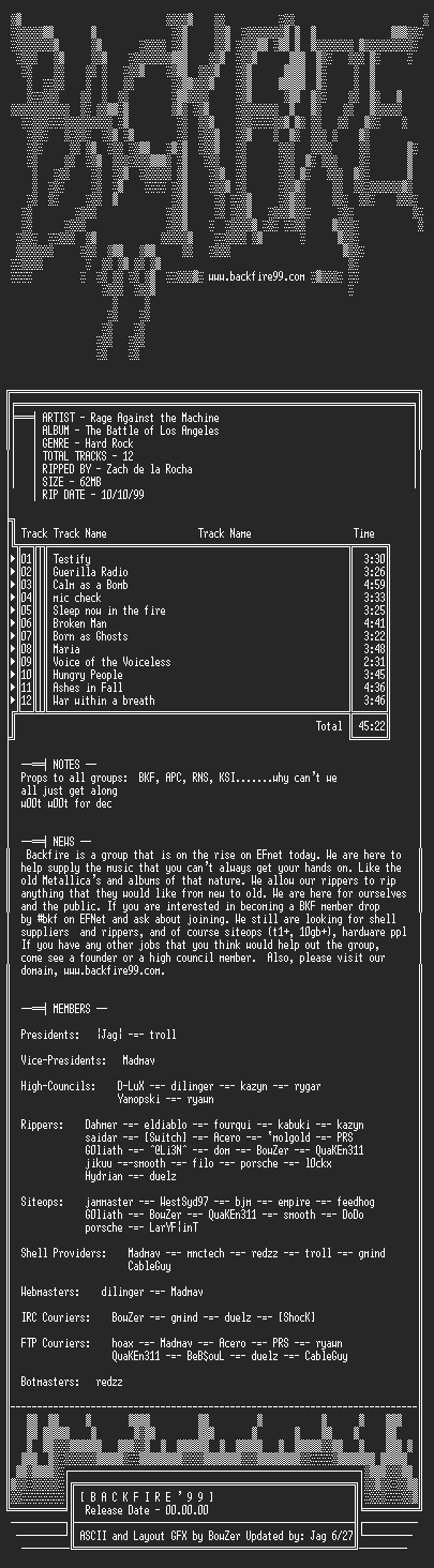 NFO file for Rage_Against_the_Machine_-_The_Battle_of_Los_Angeles-1999-BKF