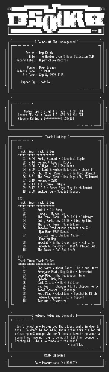 NFO file for Ray_Keith-The_Master_Drum_and_Bass_Selection-3CD-1998-sour