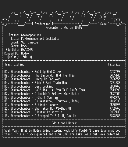 NFO file for Stereophonics-Performance_And_Cocktails-1999-aPC