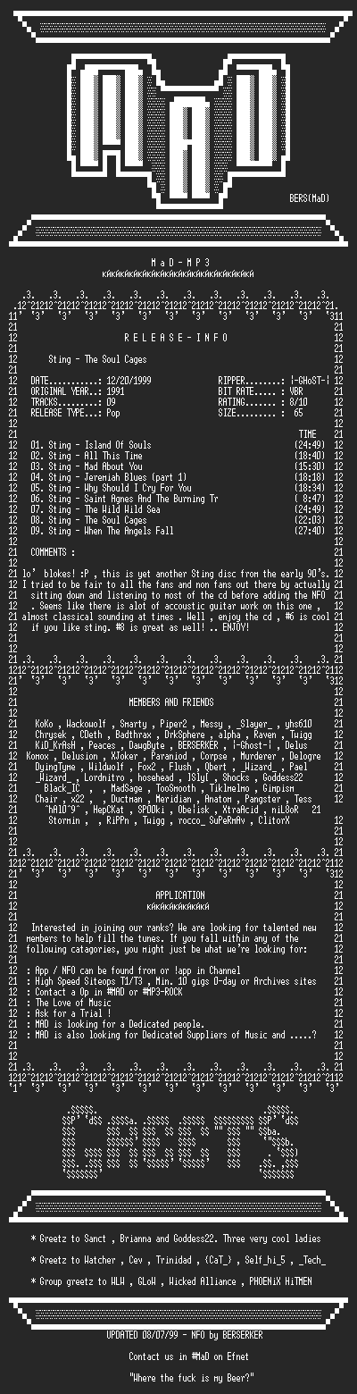 NFO file for Sting_-_The_Soul_Cages_(1991)-MAD