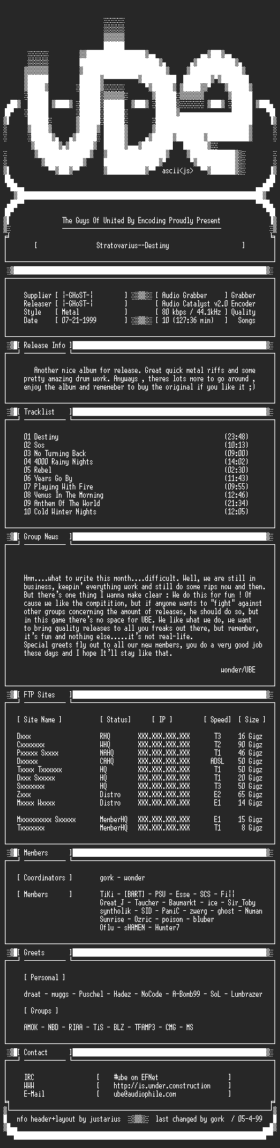 NFO file for Stratovarius--Destiny-1998-UBE