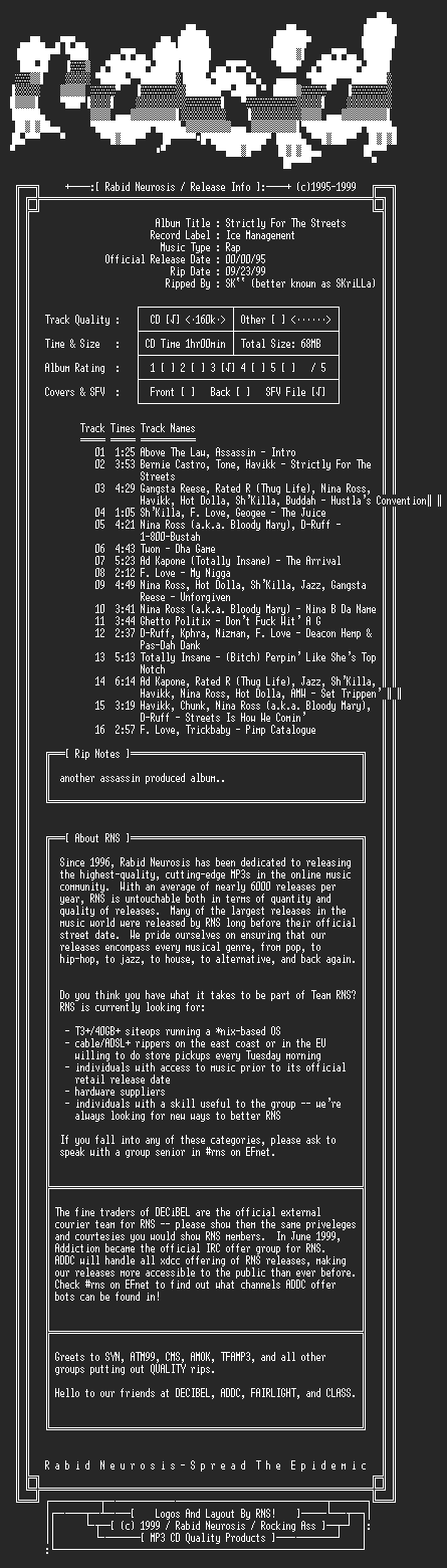 NFO file for VA-Strictly_For_The_Streets-1995-RNS