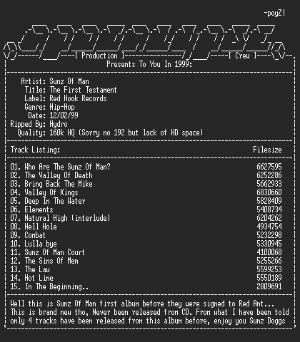 NFO file for Sunz_Of_Man-The_First_Testament-Hydro-apc