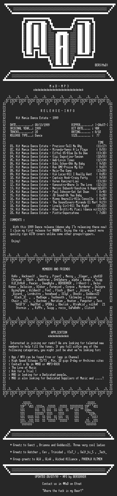 NFO file for VA-Hit_Mania_Dance_Estate_(1999)_-_MADMP3