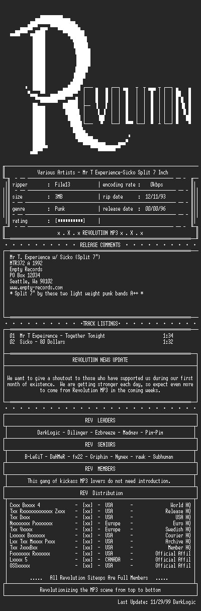 NFO file for VA-Mr_T_Experience-Sicko_Split_7_Inch-1993-REV