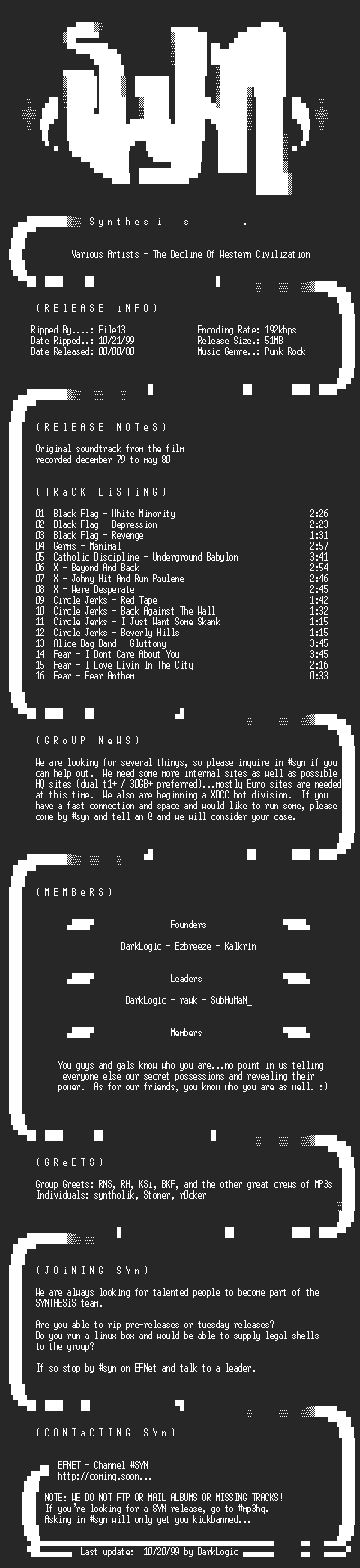 NFO file for VA-The_Decline_Of_Western_Civilization-1980-SYN