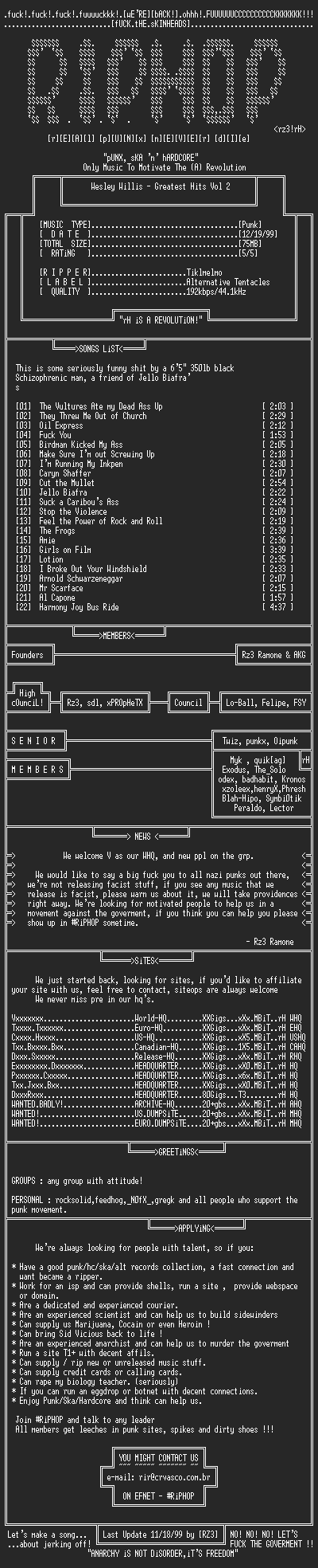 NFO file for Wesley_Willis-Greatest_Hits_Vol_2-1999-rH