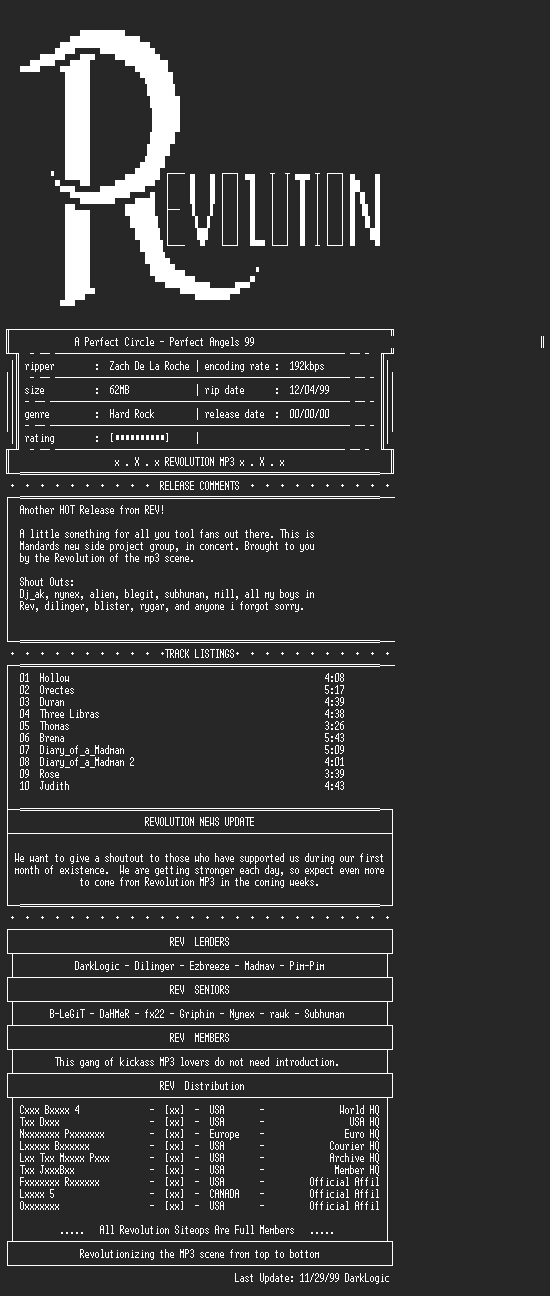 NFO file for A_Perfect_Circle-Perfect_Angels_99-1999-REV