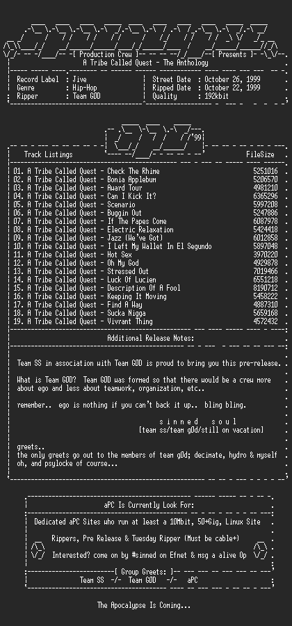 NFO file for A_Tribe_Called_Quest-The_Anthology-1999-sinned-aPC