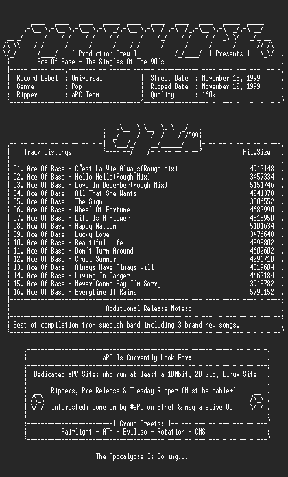 NFO file for Ace_Of_Base-The_Singles_Of_The_90s-1999-aPC