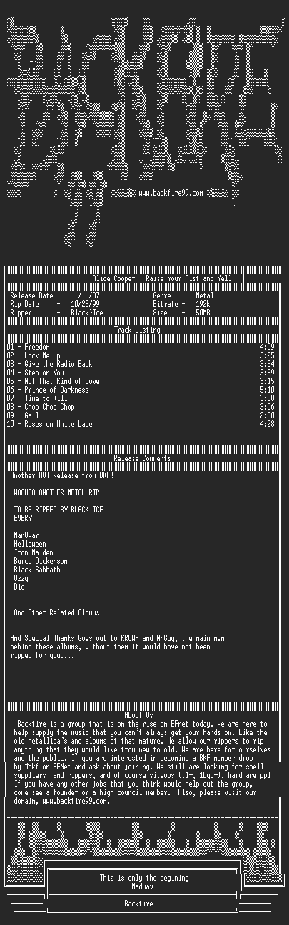 NFO file for Alice_Cooper_-_Raise_Your_Fist_and_Yell-1992-BKF