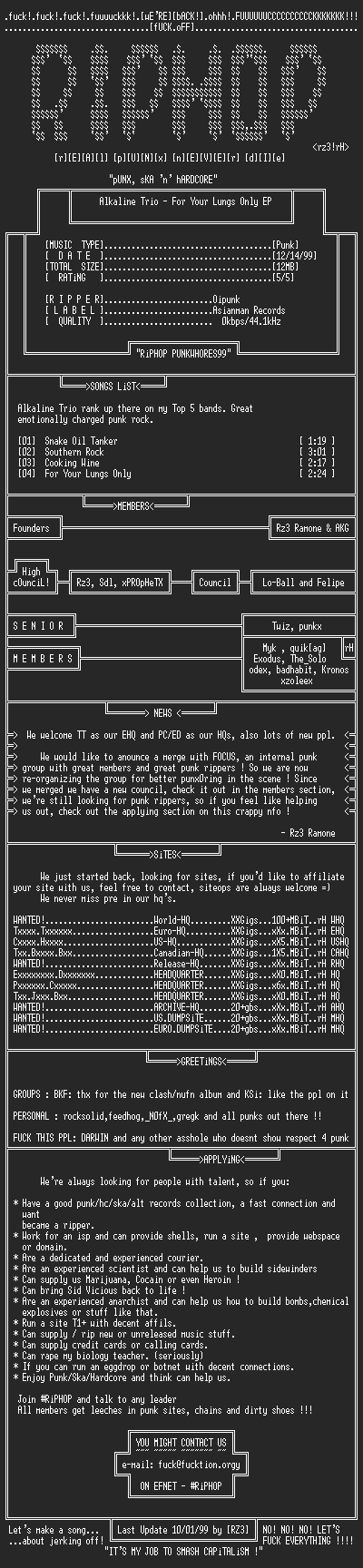 NFO file for Alkaline_Trio-For_Your_Lungs_Only_EP-1998-rH