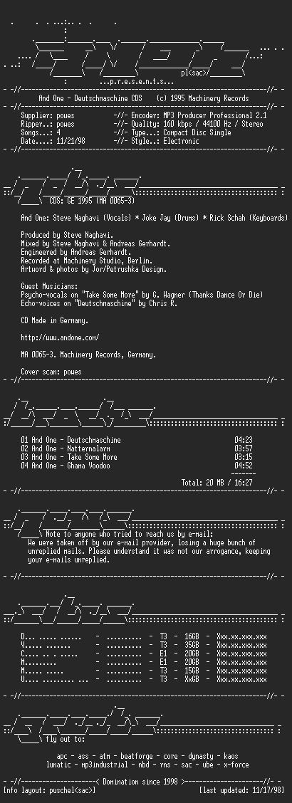 NFO file for And_One-Deutschmaschine-CDS-1998-AMOK