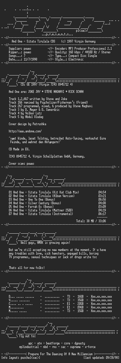 NFO file for And_One-Sitata_Tirulala-CDS-1998-AMOK