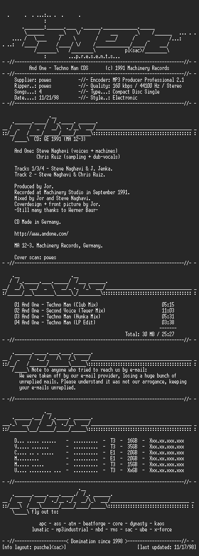 NFO file for And_One-Techno_Man-CDS-1998-AMOK