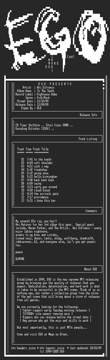 NFO file for Ani_Difranco-To_The_Teeth-1999-EGO