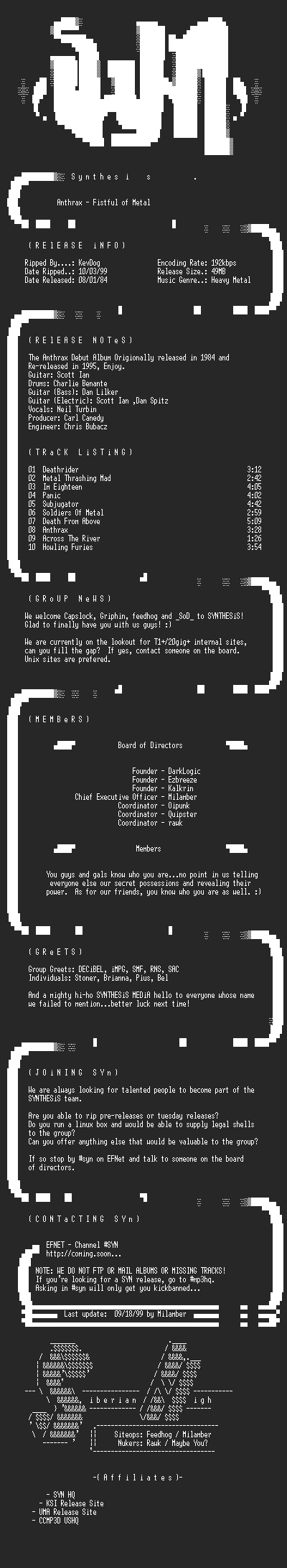 NFO file for Anthrax-Fistful_of_Metal-1984-SYN