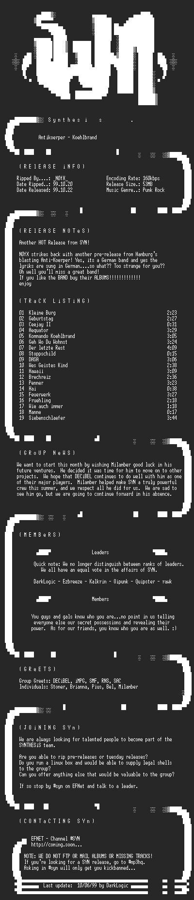 NFO file for Antikoerper-Koehlbrand-1999-SYN