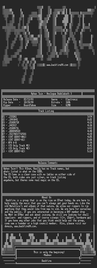 NFO file for Aphex_Twin_-_Anologue_Bubblebath_3-1993-BKF