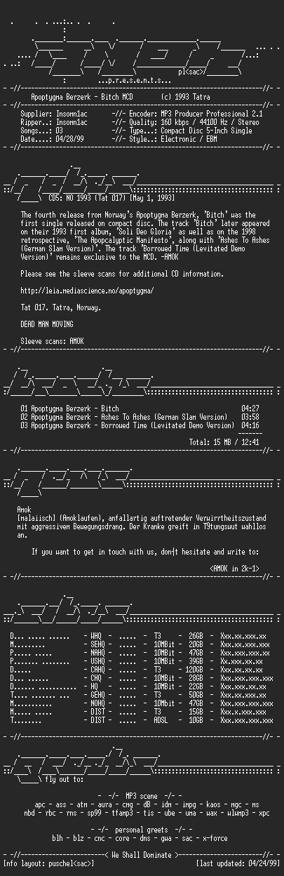 NFO file for Apoptygma_Berzerk-Bitch-MCD-1993-AMOK